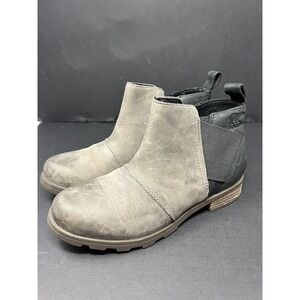 Sorel Women's Emelie Gray Black Two Tone Leather Ankle Boots Size 6